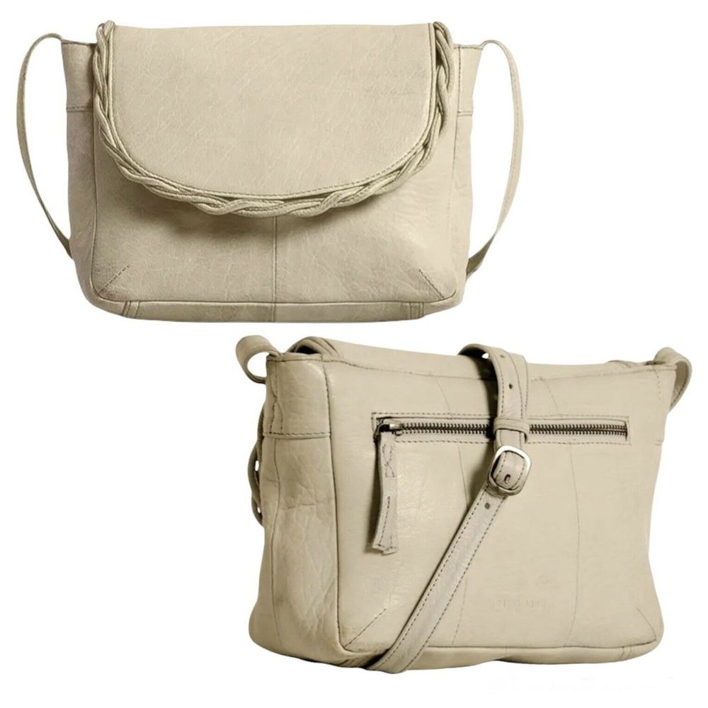 Anthropologie DAY & MOOD Fiona Shoulder Bag Genuine Leather Ivory Handbag Purse